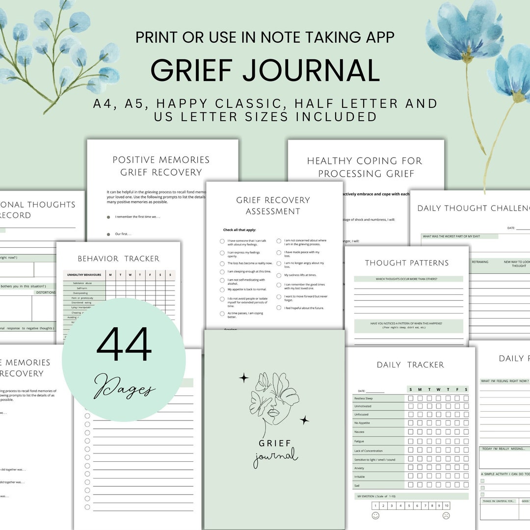 Printable Grief Journal Mental Health Wellbeing Goodnotes Bereavement ...