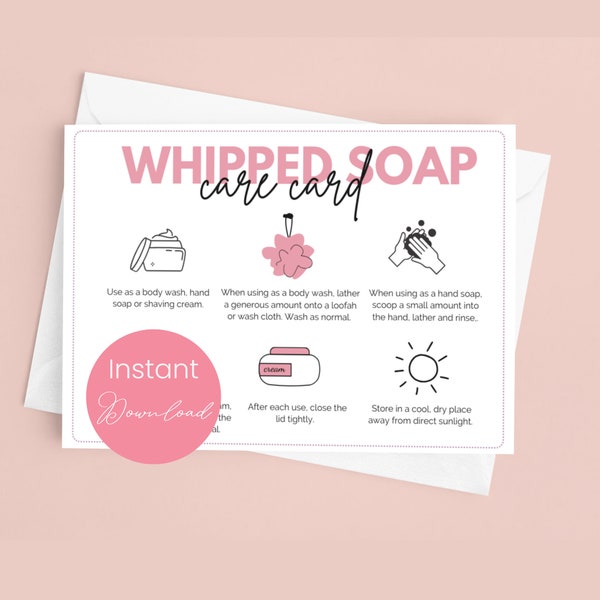 Whipped Soap Care Card Soap Care Guide Template for Shaving Soap Care Card Bath Butter Instructions Printable Cream Shaving Soap Guide