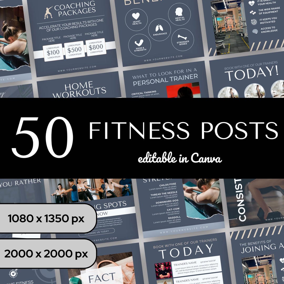 Fitness Instagram Templates for Canva, Social Media Templates for ...