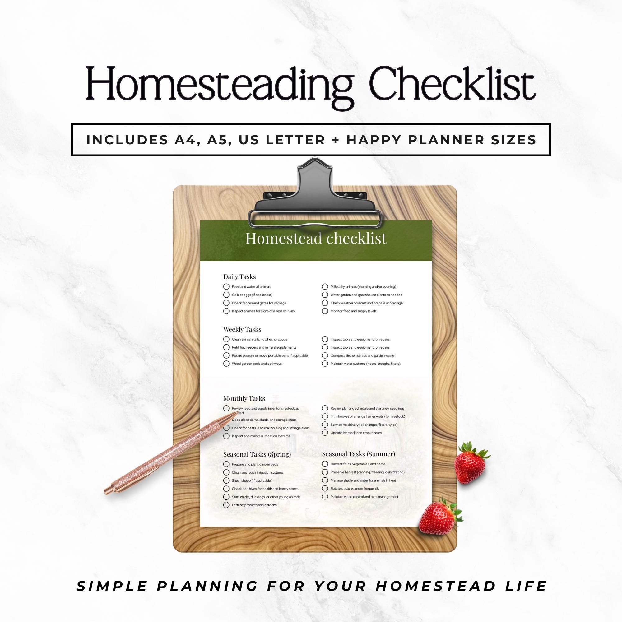 Homestead Checklist Printable, Daily Weekly Seasonal Farm Tasks ...