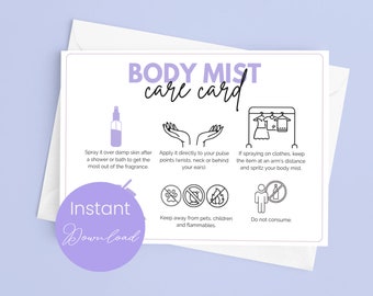 Body Mist Care Card Template Fragrance Mist Instructions Body Spray Guide Body Mist Application Guide for Perfume Packing Insert