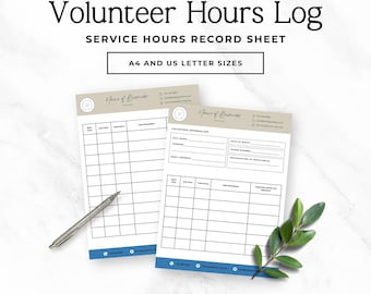 Volunteer Hours Log Template, Volunteer Time Tracker, Volunteer Sign In Sheet, Nonprofit Volunteer Forms, Canva Editable, A4 US Letter
