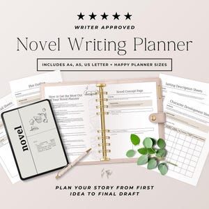 Planificador de escritura de novelas imprimible, planificador de autor en PDF, plantilla de esquema de historia, cuaderno de trabajo para el desarrollo de personajes, escritura de libros, NaNoWriMo Fase 4