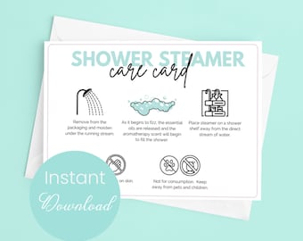Onderhoudskaartsjabloon douchestomer voor afdrukbare instructies, bijvoegsel aromatherapie, Fizzer-verpakking, Small Business-label downloadsprint 1
