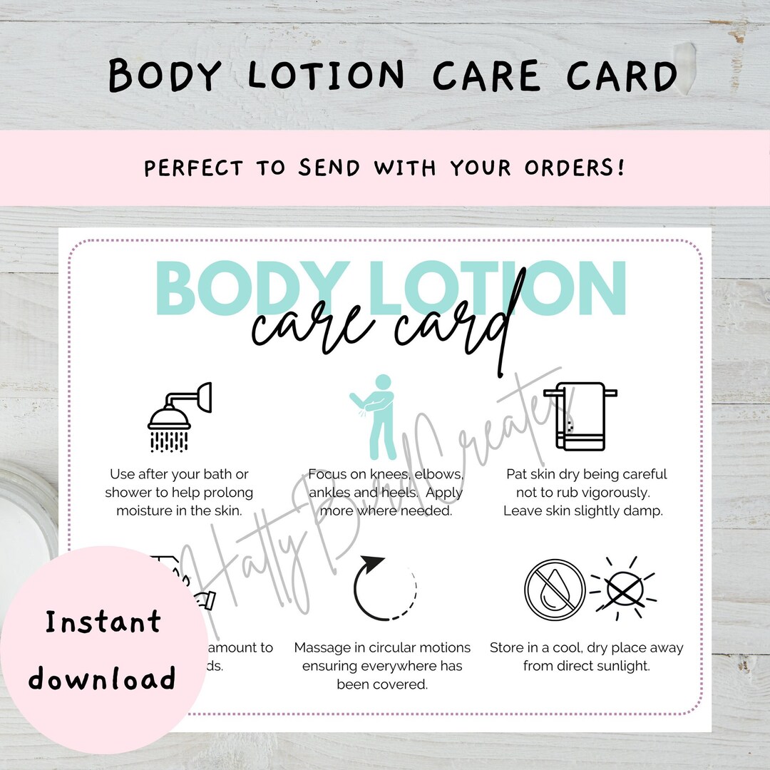 Body Lotion Care Card for Pink Body Lotion Instructions for Etsy
