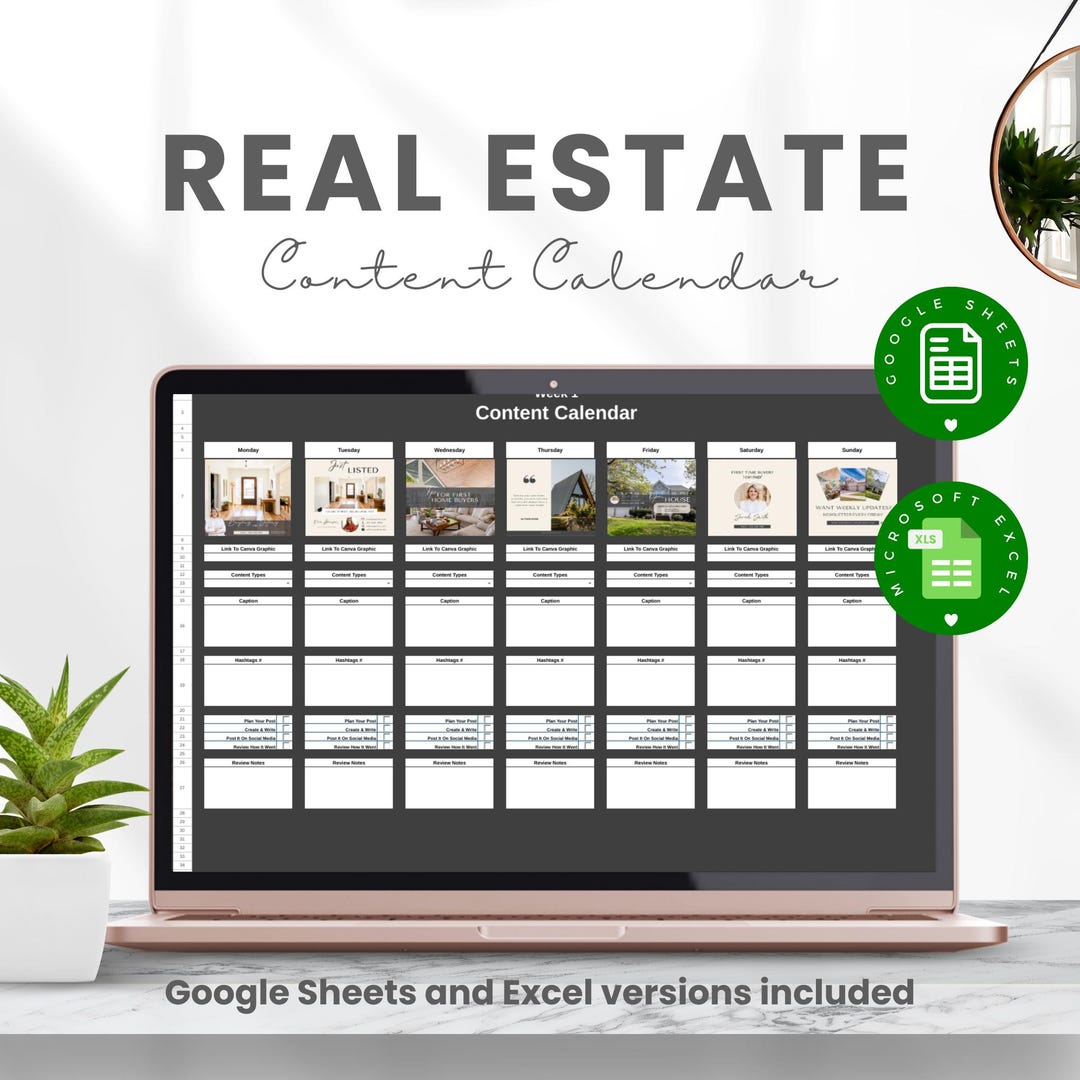 Real Estate Content Calendar Google Sheets Realtor Excel Spreadsheet