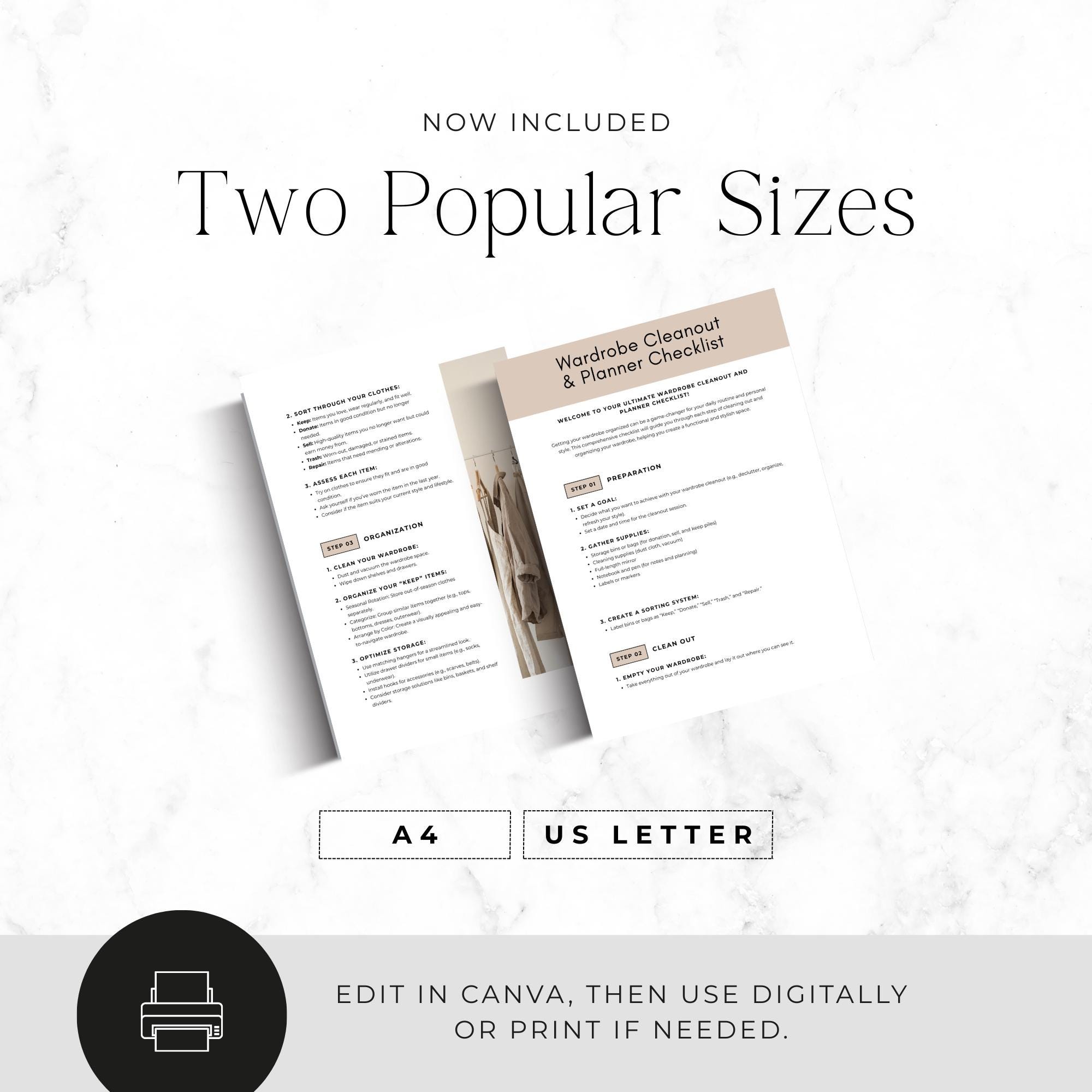 Editable Closet Declutter Checklist Printable, Wardrobe Planner Canva ...