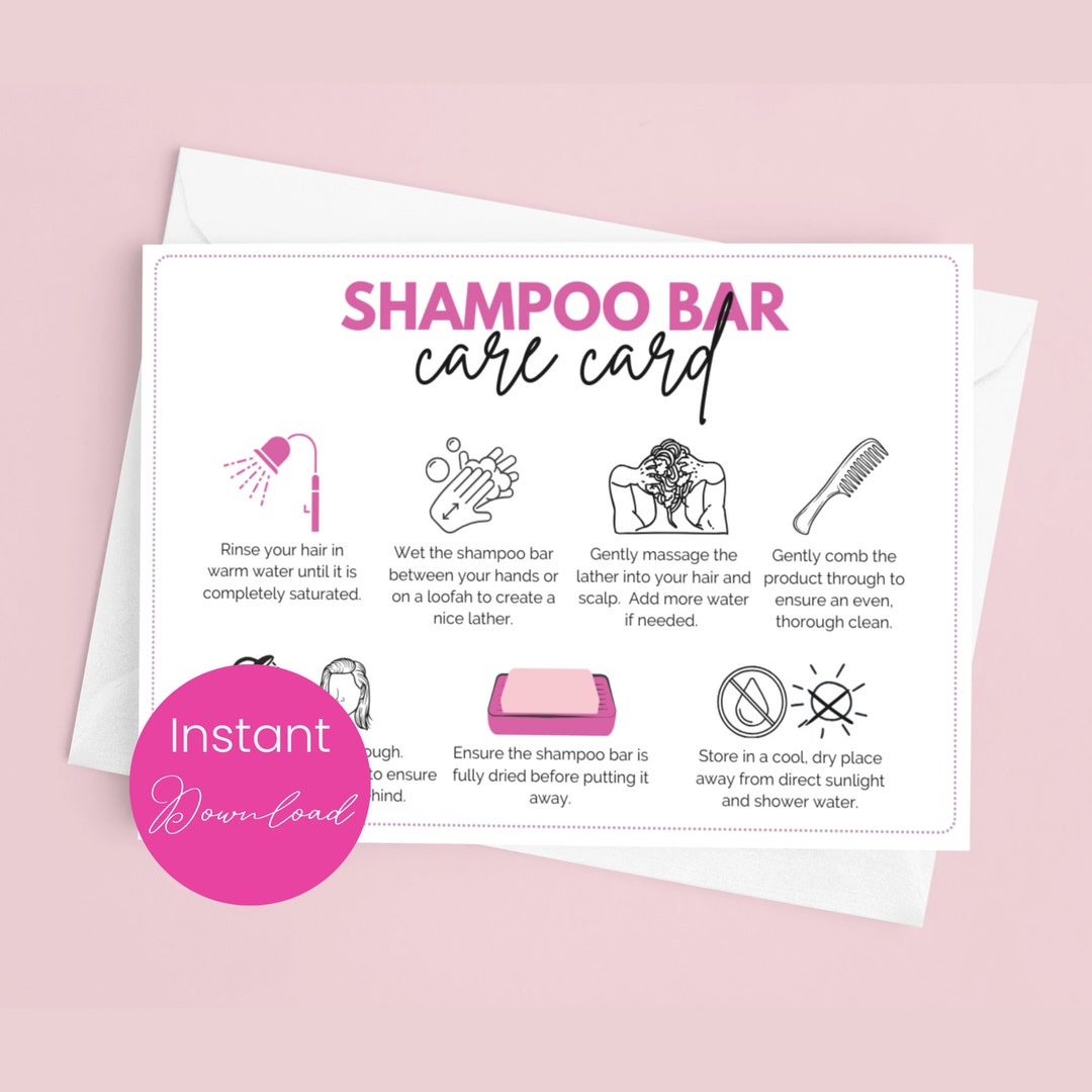 Shampoo Bar Care Card Template for Solid Shampoo Bar Instructions for Hair Care Card Solid