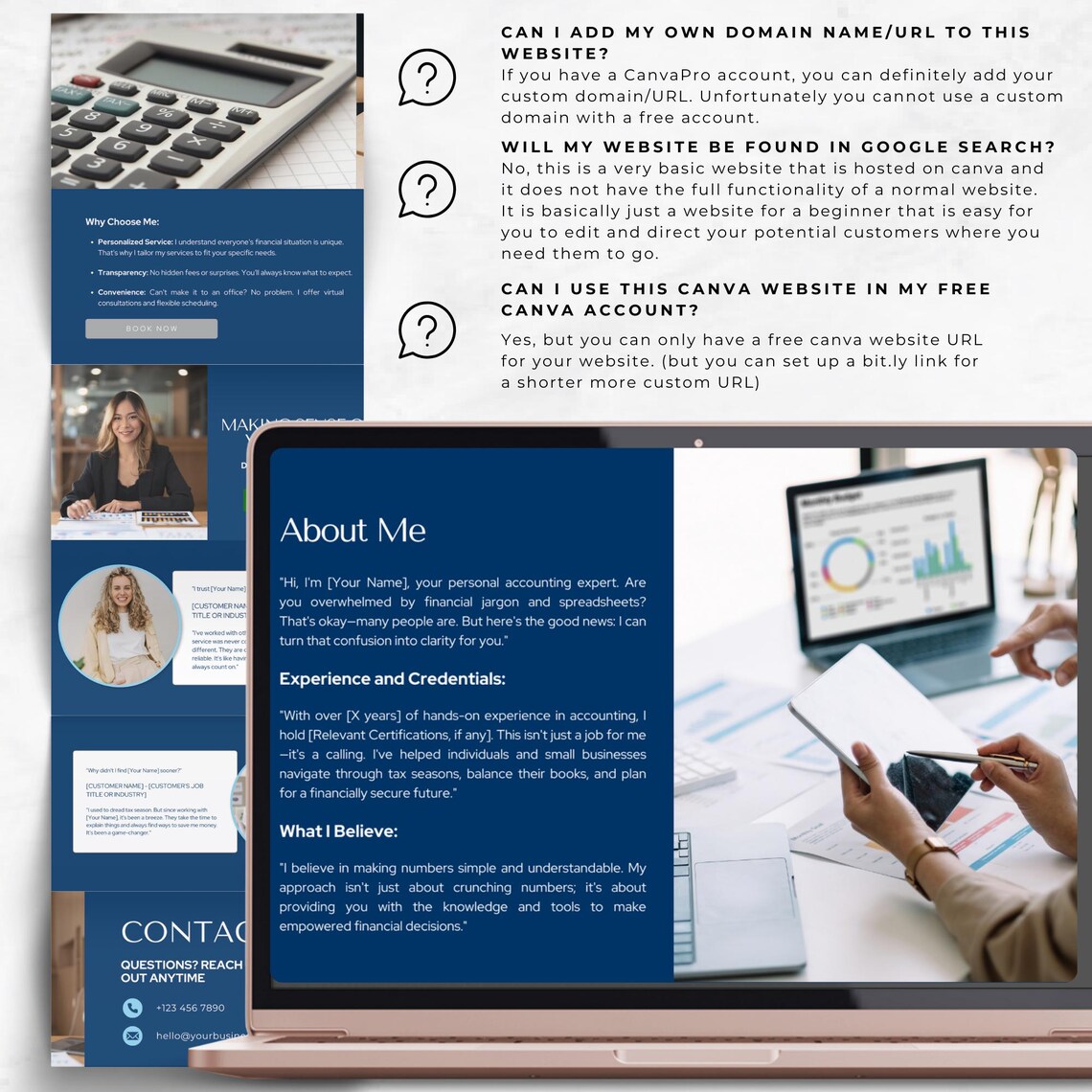 Accountant Website Template, Customizable Canva Layout for Tax Services