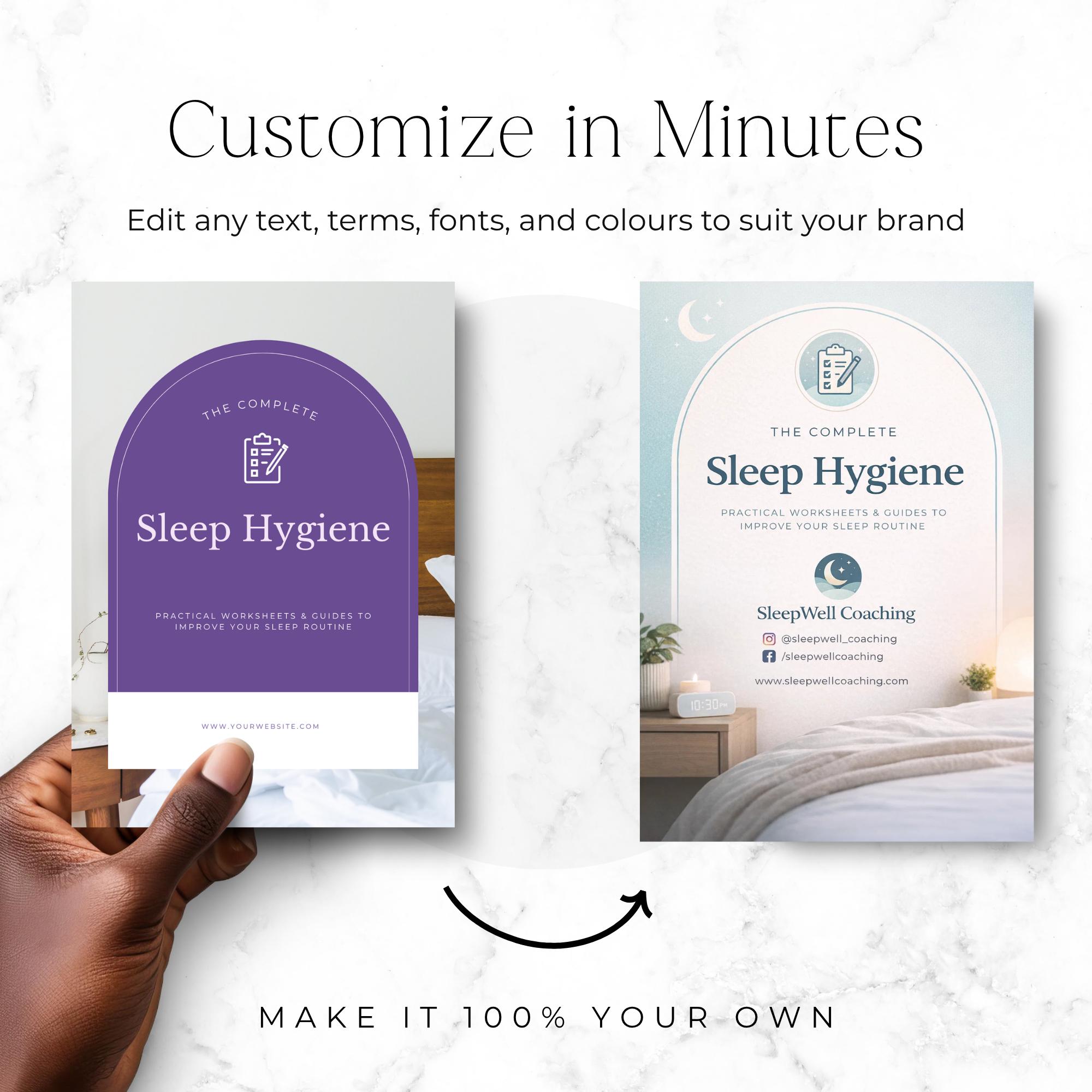 Sleep Hygiene Worksheets for Therapists, Editable Canva Sleep Journal ...