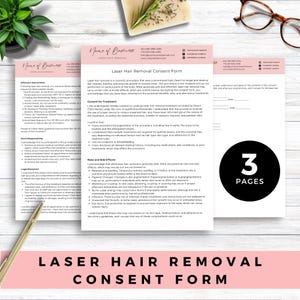 Laser Hair Removal Consent Form Template Canva Editable Printable IPL Consultation & Aftercare Form for Estheticians Med Spa Professionals