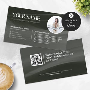 Plantilla de Canva para tarjeta de presentación de contable, tarjeta de contacto editable para consultor financiero, diseño imprimible de marca empresarial de contabilidad moderna.
