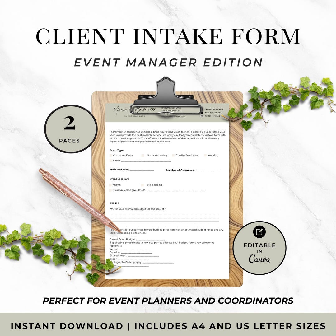 Event Planning Intake Form, Editable Client Questionnaire, Event ...