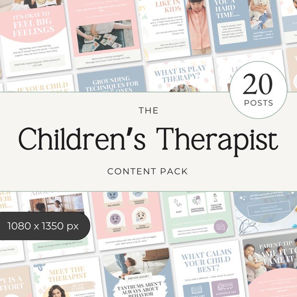 Child Therapist Instagram Templates | Canva Social Media Posts | Kids Therapy Content | Play Therapy Posts | Private Practice Marketing
