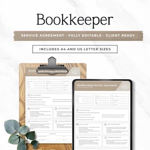 Bookkeeping Service Agreement Template, Editable Canva Contract, Bookkeeper Client Agreement, Accounting Services Form, Sprint 1