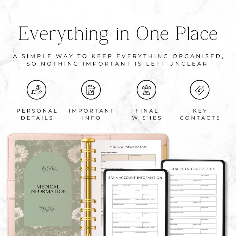 important information organiser printable for family and records
final wishes workbook printable for documents and key contacts