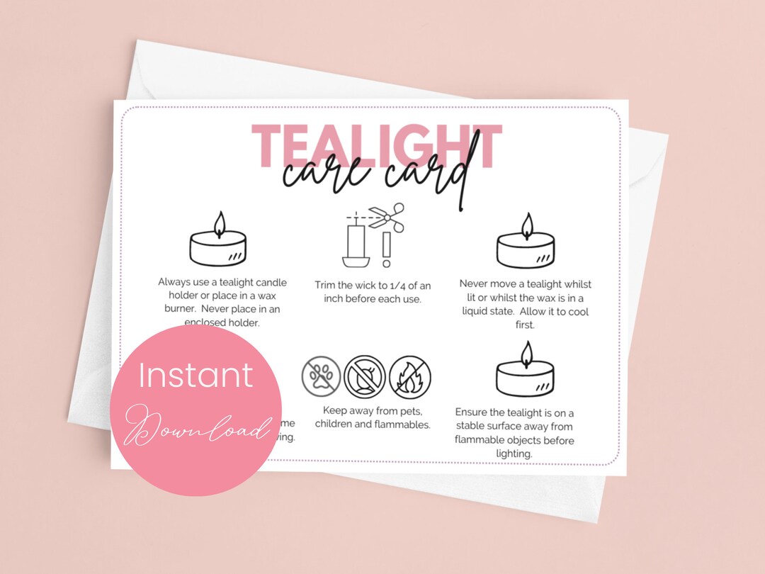 Tea Light Candle Warning Template Tealight Care Card for Etsy