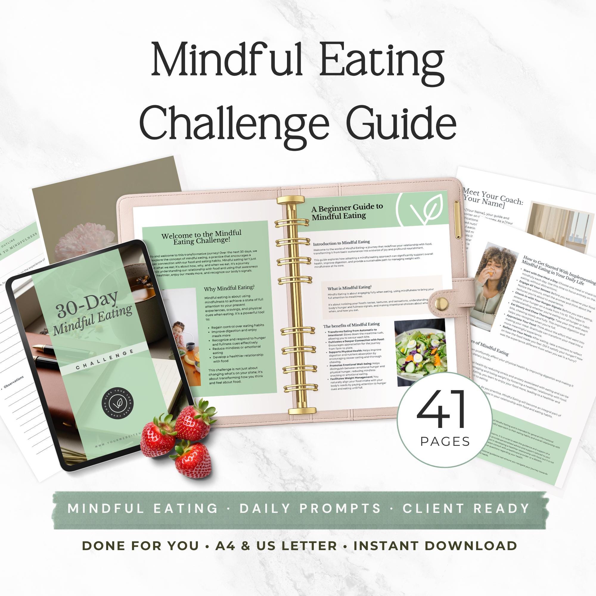Mindful Eating Workbook Printable, 30-day Eating Challenge Journal ...