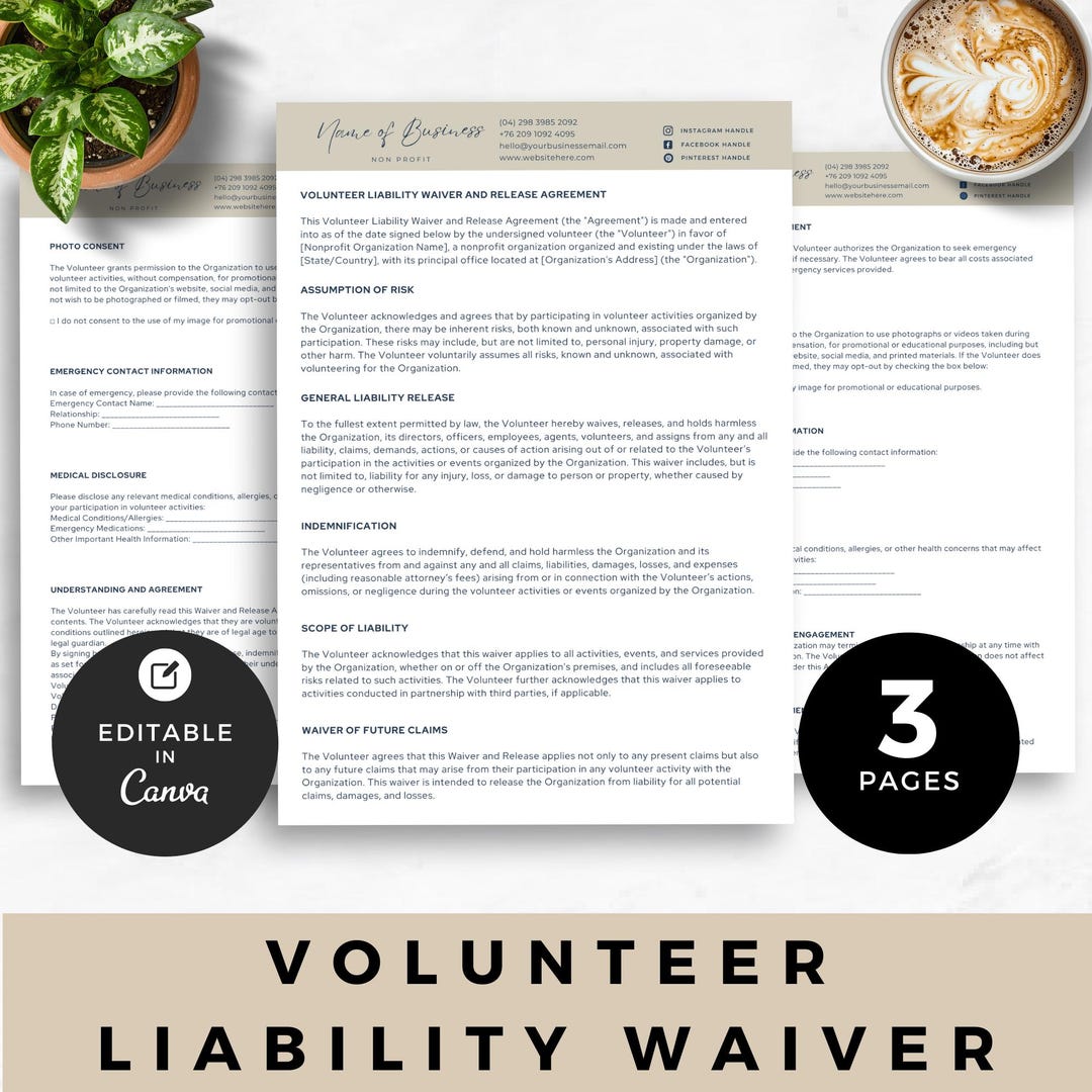 Volunteer Liability Waiver Form Editable Non Profit Waiver Document