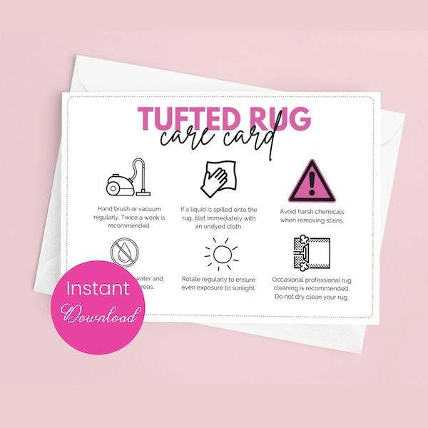 Tufted Rug Care Card Handmade Tufting Rug Care Instructions Tuft Rug Thank You Acrylic Rug Tufting Template Instant Download
