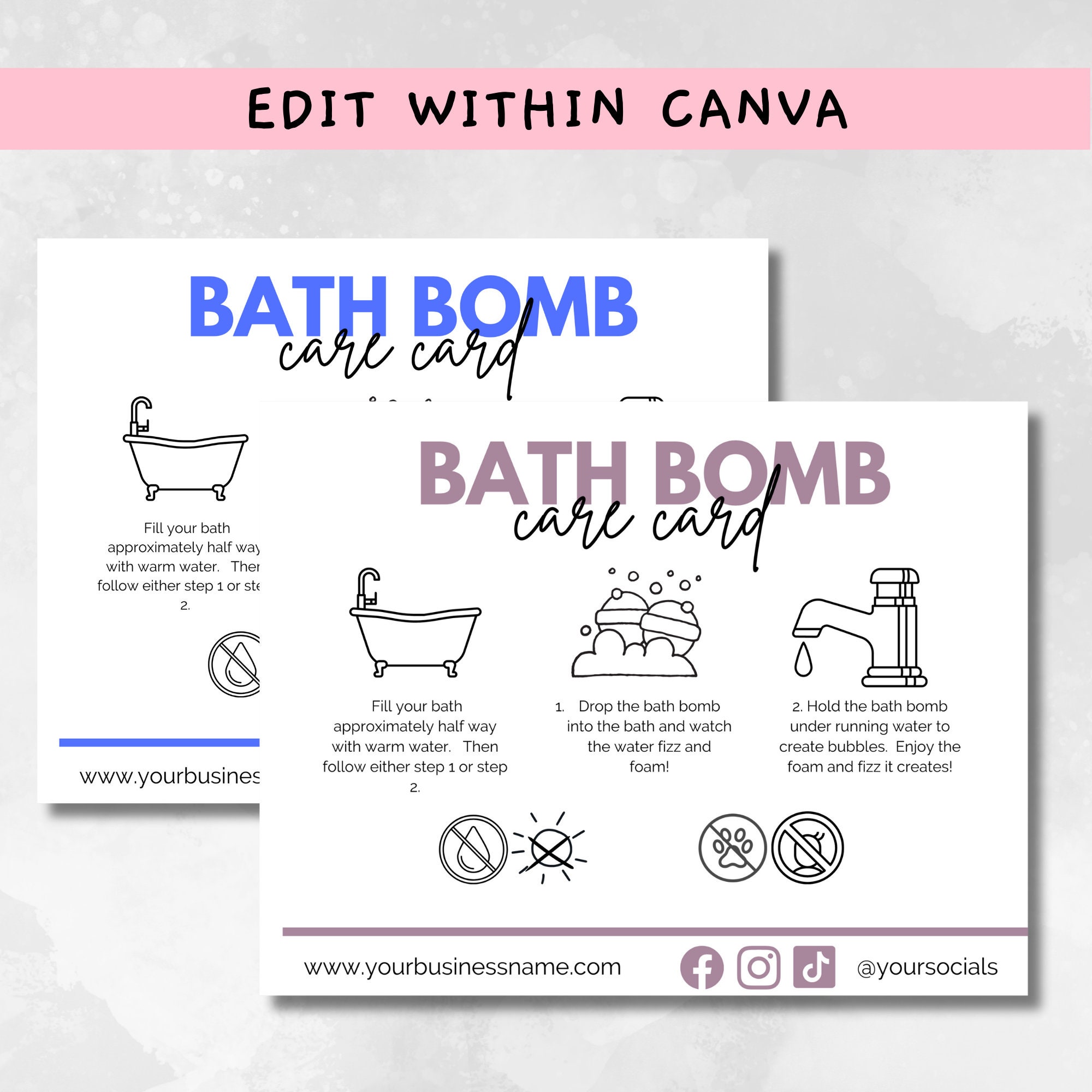Editable Bath Bomb Safety Care Cards for Small Business Bath Etsy UK