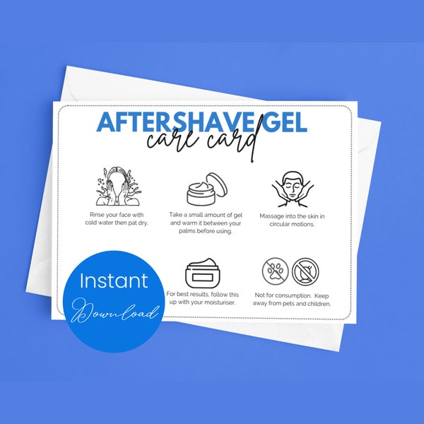 Aftershave Gel Care Card After Shave User Guide for After Shave Care Guide Aftershave Instructions for Aftershave Label Printable