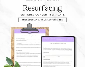 Laser Skin Resurfacing Consent Form | Editable Canva Template | Laser Rejuvenation Client Intake | Aesthetic Clinic Waiver | A4 & US Letter