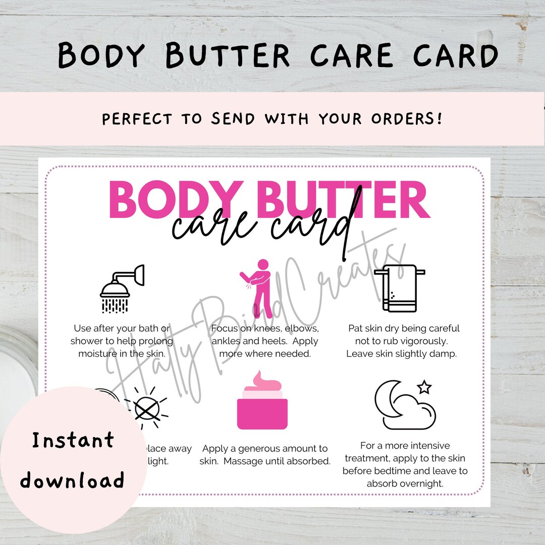 Body Butter Care Card Printable Body Butter Care Etsy