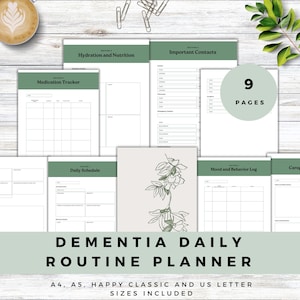 Daily Routine Planner for People with Dementia Memory Loss Organiser for Seniors Printable Medication Tracker for Caregivers Note Pages