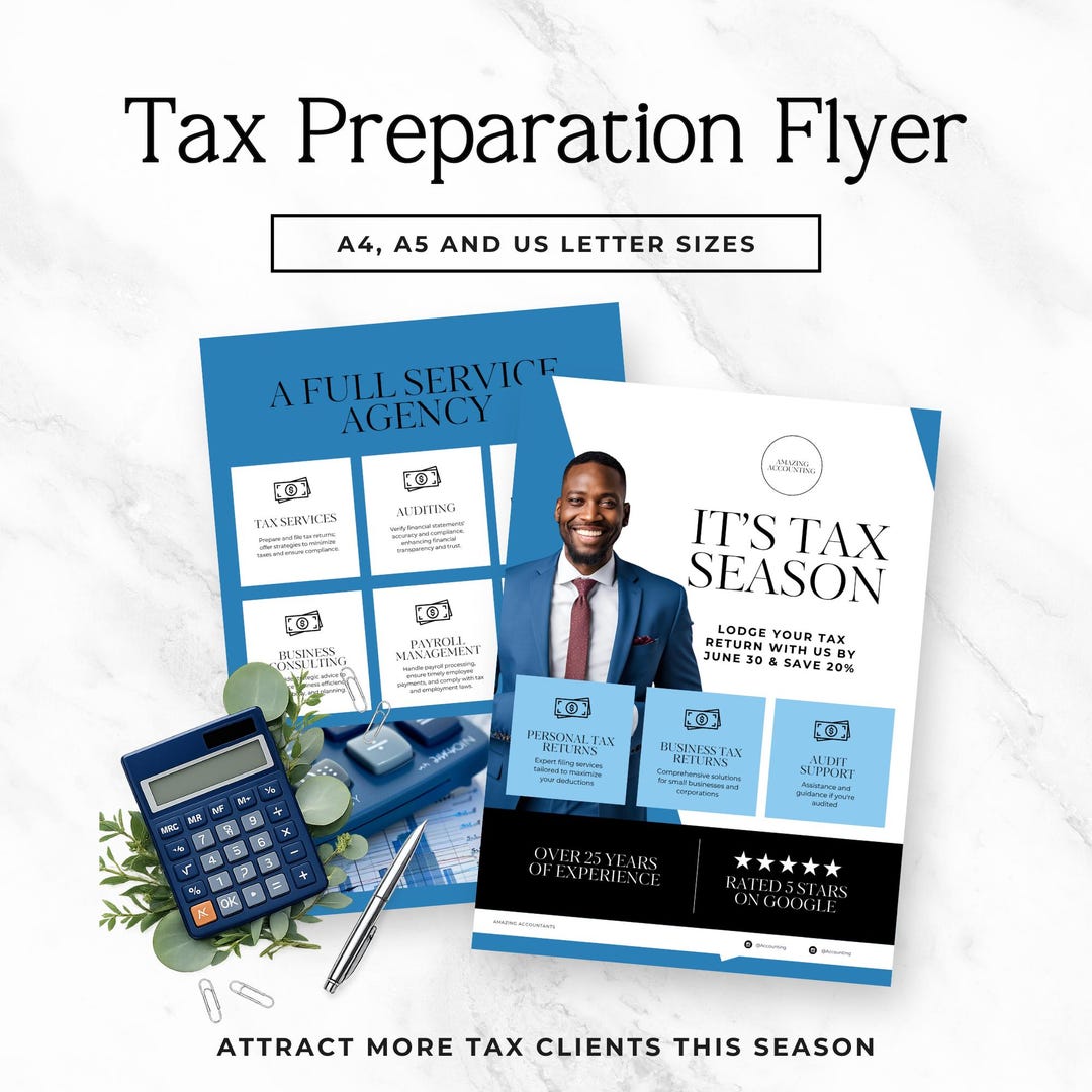 Accounting Flyer Template Canva, Tax Preparation Flyer, CPA Marketing ...