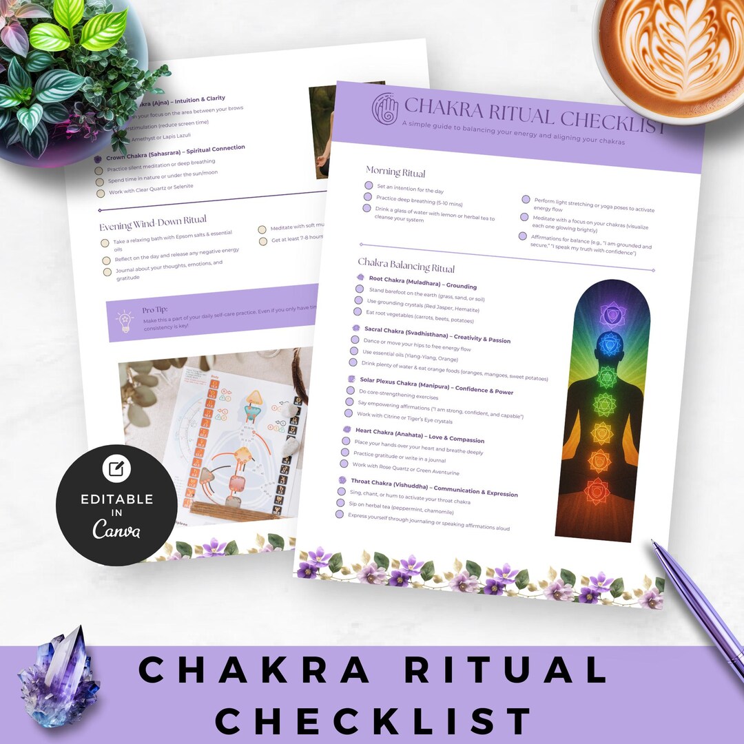 Chakra Ritual Checklist Template Canva Editable Spiritual Self Care ...