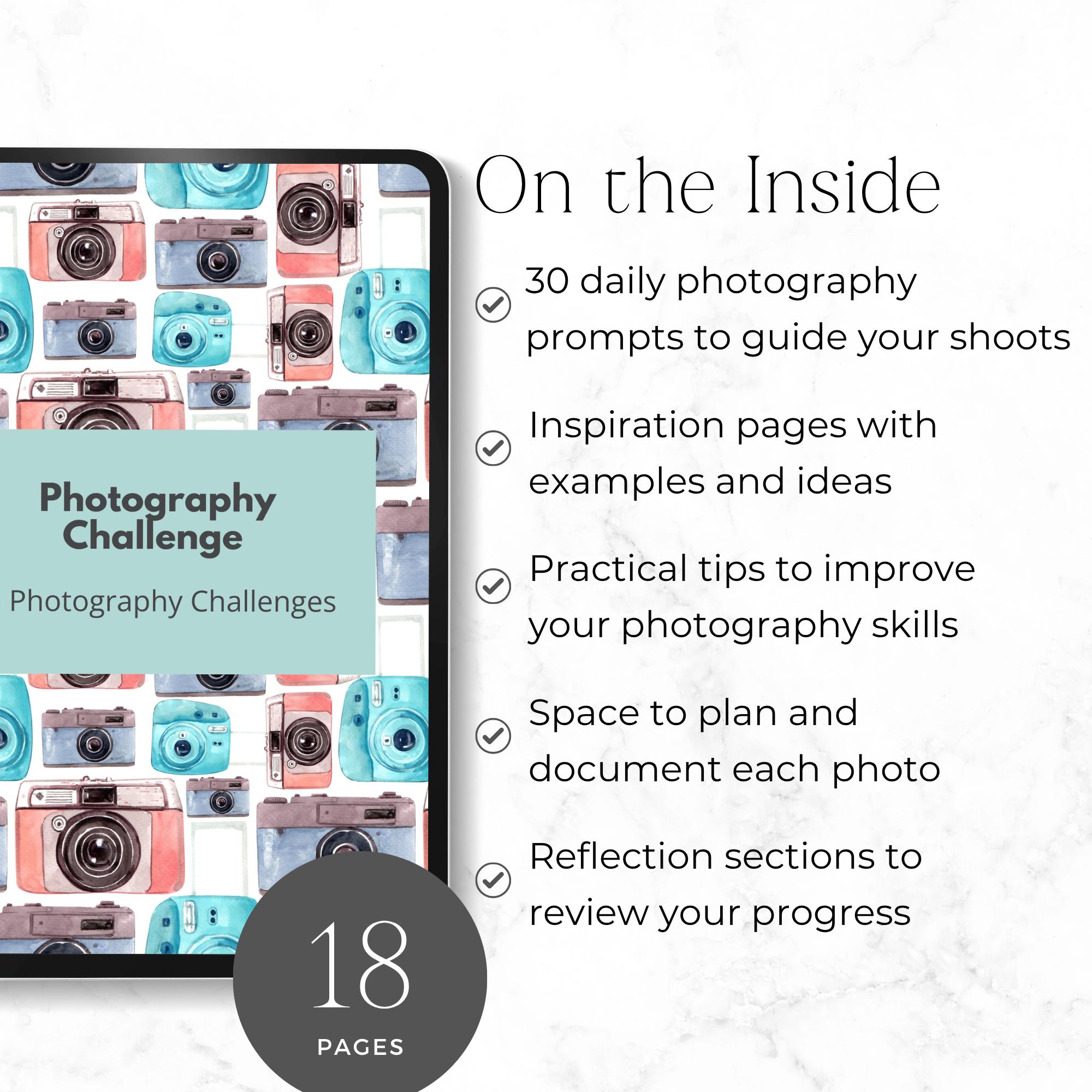 Photography Challenge Printable for Photographers | Daily Photo Prompts ...