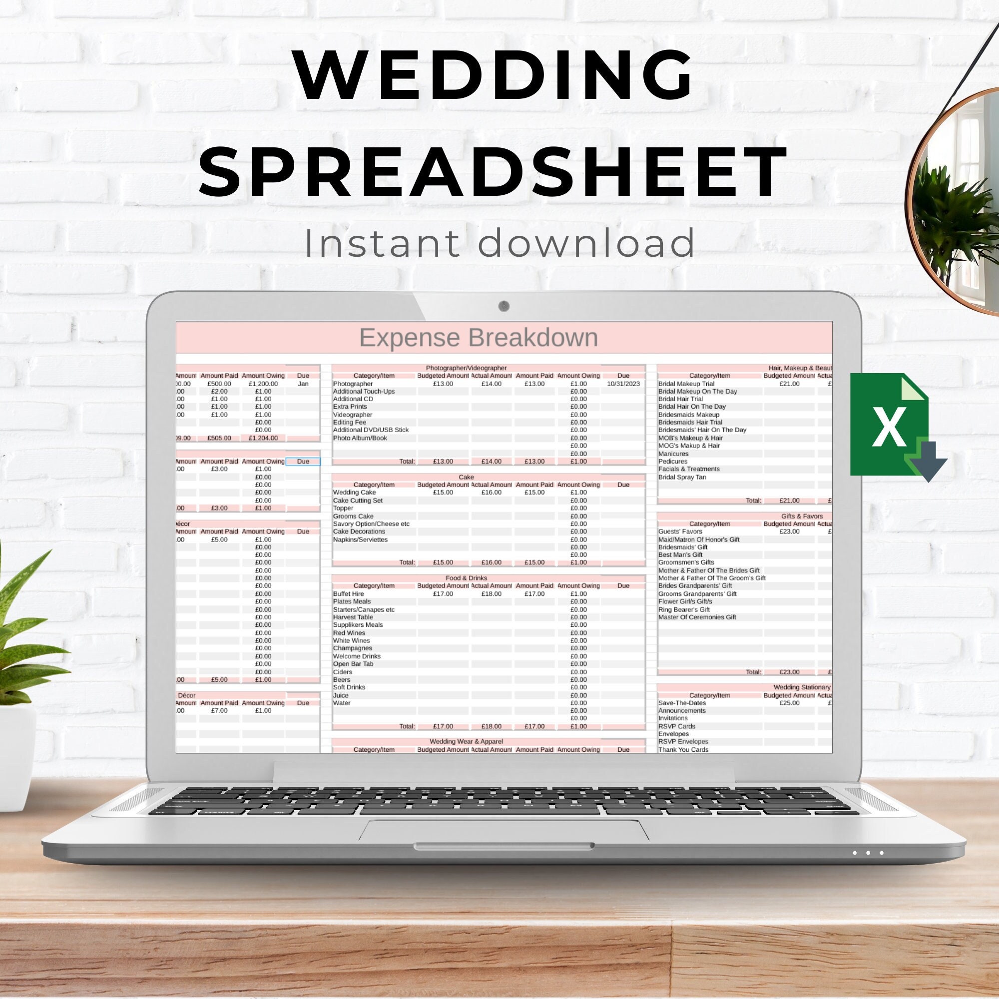Wedding Planner Spreadsheet for Wedding Planning Budget Spreadsheet Digital Wedding Guest List Excel Wedding Spreadsheet for Bride