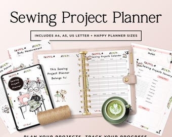 Printable Sewing Planner Template Fashion Design Journal for Seamstress Tailor Body Measurements Organizer Monthly Project Tracker PDF
