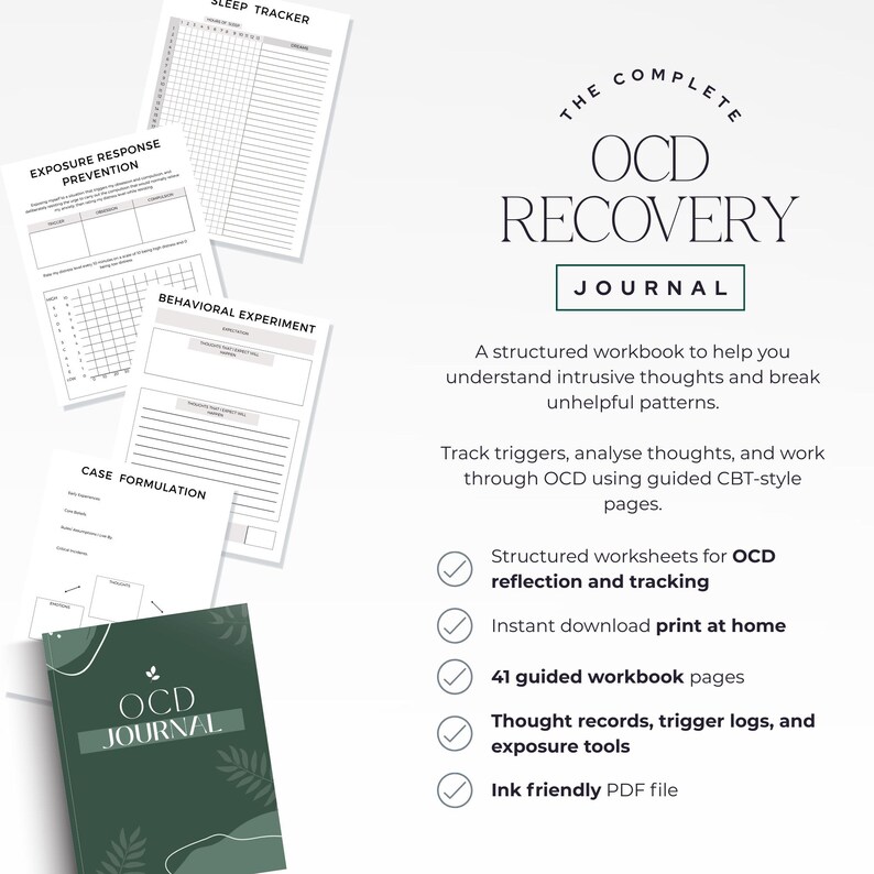 Printable OCD Planner Workbook, ERP Therapy Worksheets, CBT Thought ...
