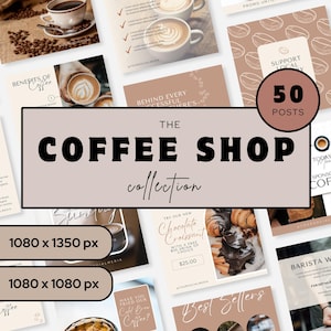 Modelos de Instagram para Cafeterias no Canva | 50 Postagens Editáveis para Mídias Sociais para Proprietários de Cafeterias, Baristas e Marketing para Pequenas Empresas