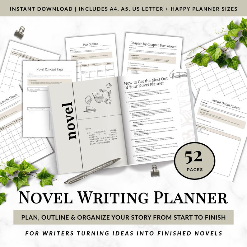 Novel Writing Planner Printable, Author Planner for Story Planning ...