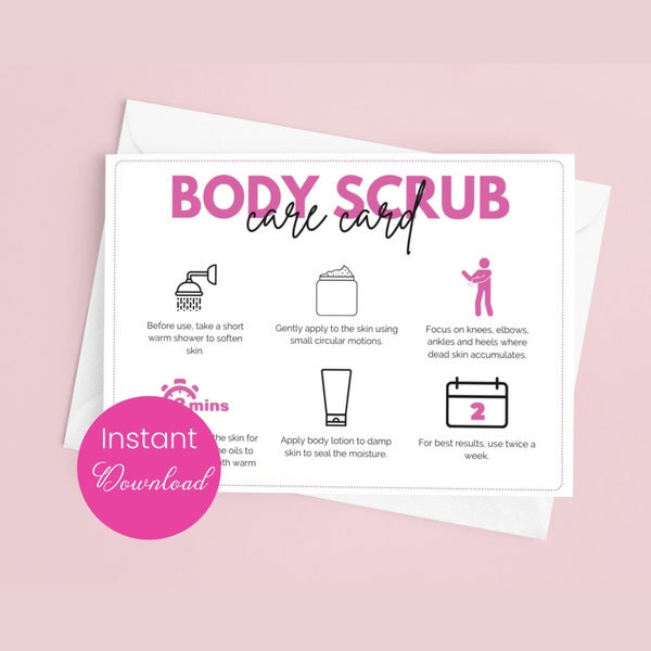 Body Scrub Care Card Template Sugar Scrub Instructions Exfoliating Butter Application Guide Scrub Customer Instruction Instant Download