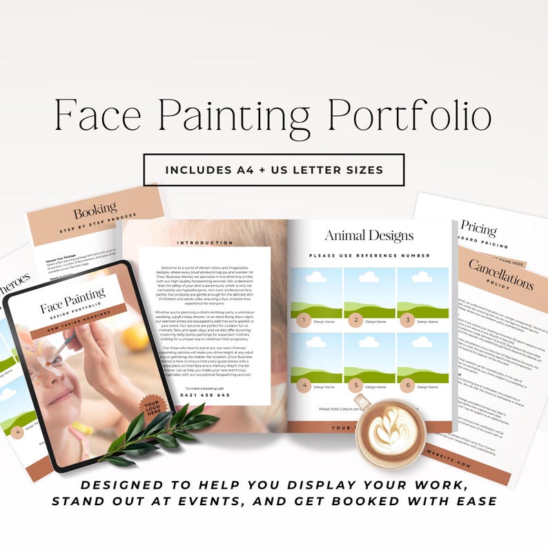 face painting portfolio template editable Canva
face painter price list and service guide template