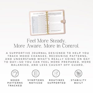 mental health journal printable for bipolar support and stability
bipolar workbook printable with mood log and symptom tracker