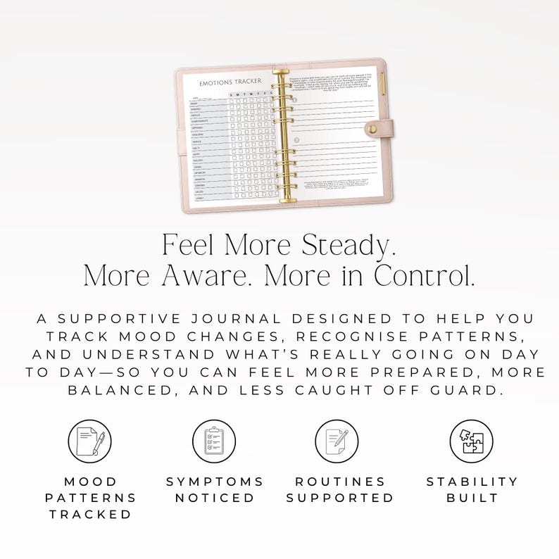 mental health journal printable for bipolar support and stability
bipolar workbook printable with mood log and symptom tracker