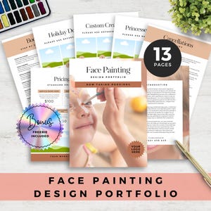 Modelo de negócio de pintura facial Portfólio de design de pintor facial Livro de design de pintor facial editável Lista de preços para impressão Catálogo para arte facial