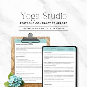 Contractsjabloon yoga-instructeur bewerkbaar, Canva Yoga Studio-overeenkomst, formulier onafhankelijke contractant, verhuursjabloon wellnessbedrijf P2