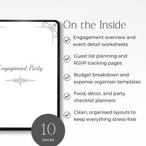 engagement party planner printable PDF
engagement party planning workbook template