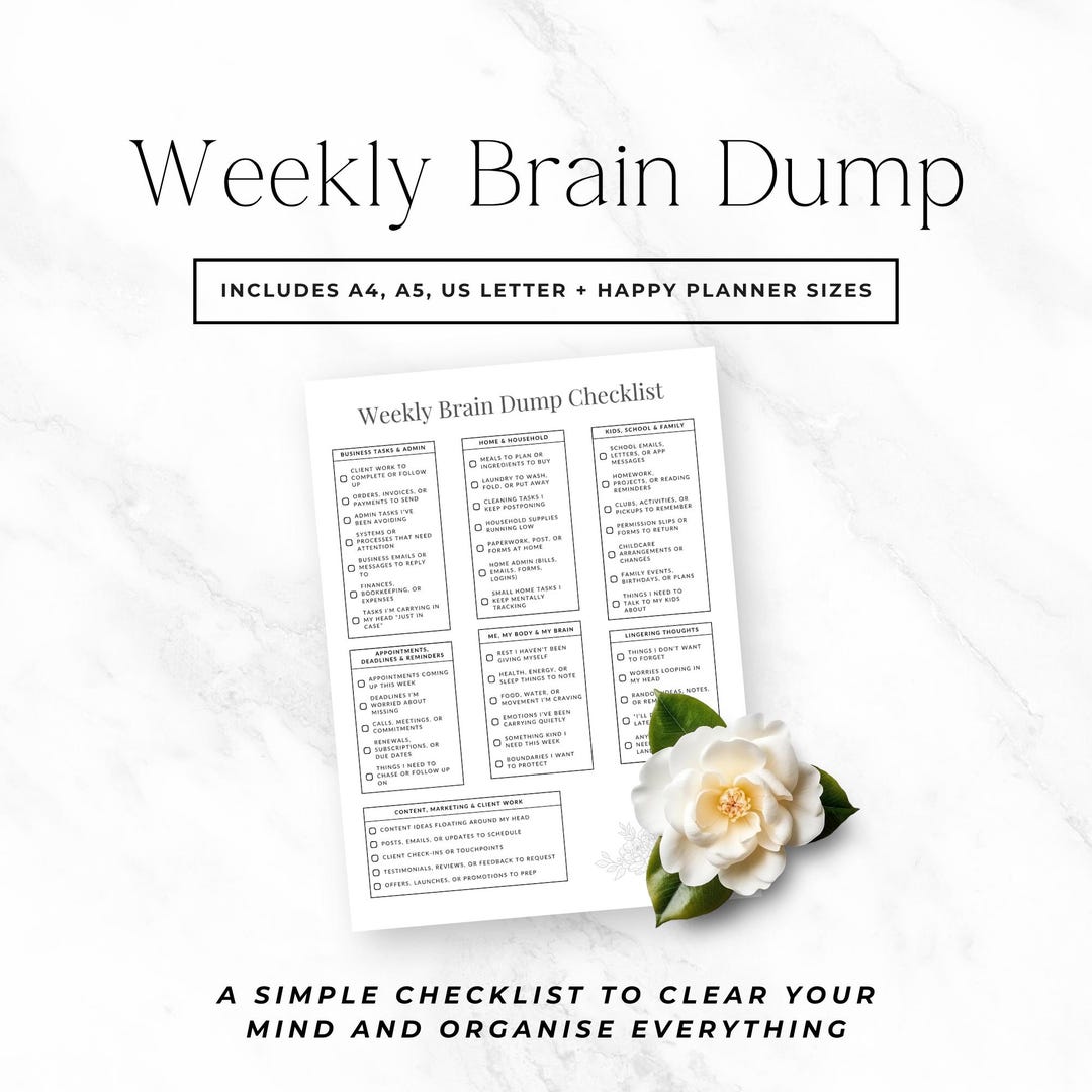 Weekly Brain Dump Printable, ADHD Planner Sheet, Mental Load Checklist ...