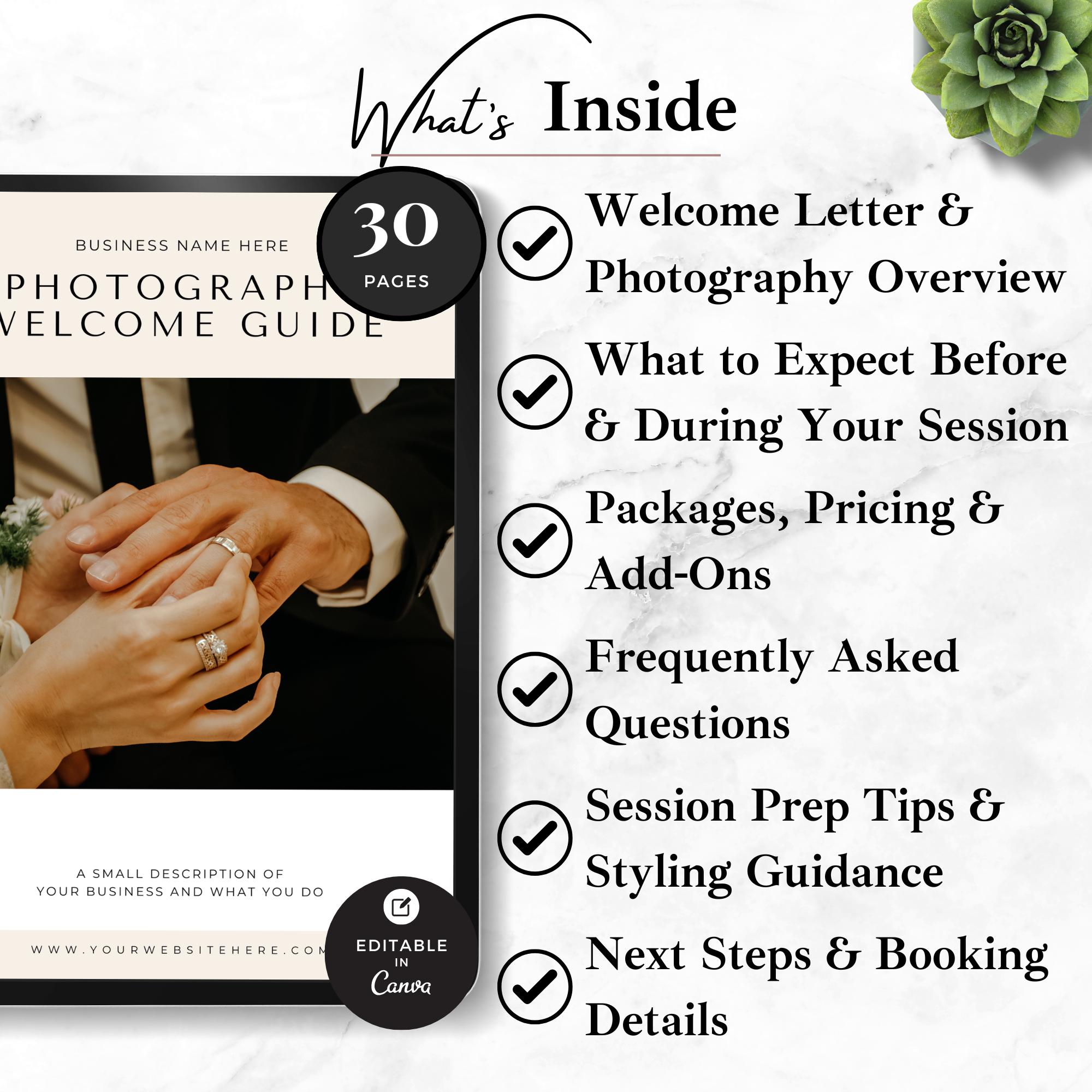 Photography Welcome Guide.pdf Photography Welcome Guide Template for Wedding Photographers, Editable ...