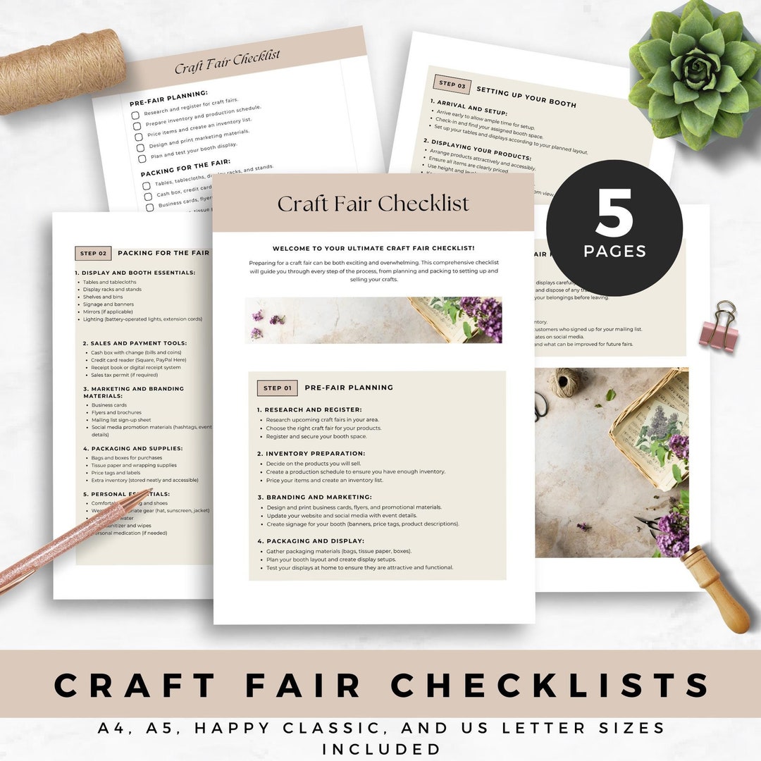 Craft Fair Checklist Printable Vendor Guide for Handmade Craft Show ...