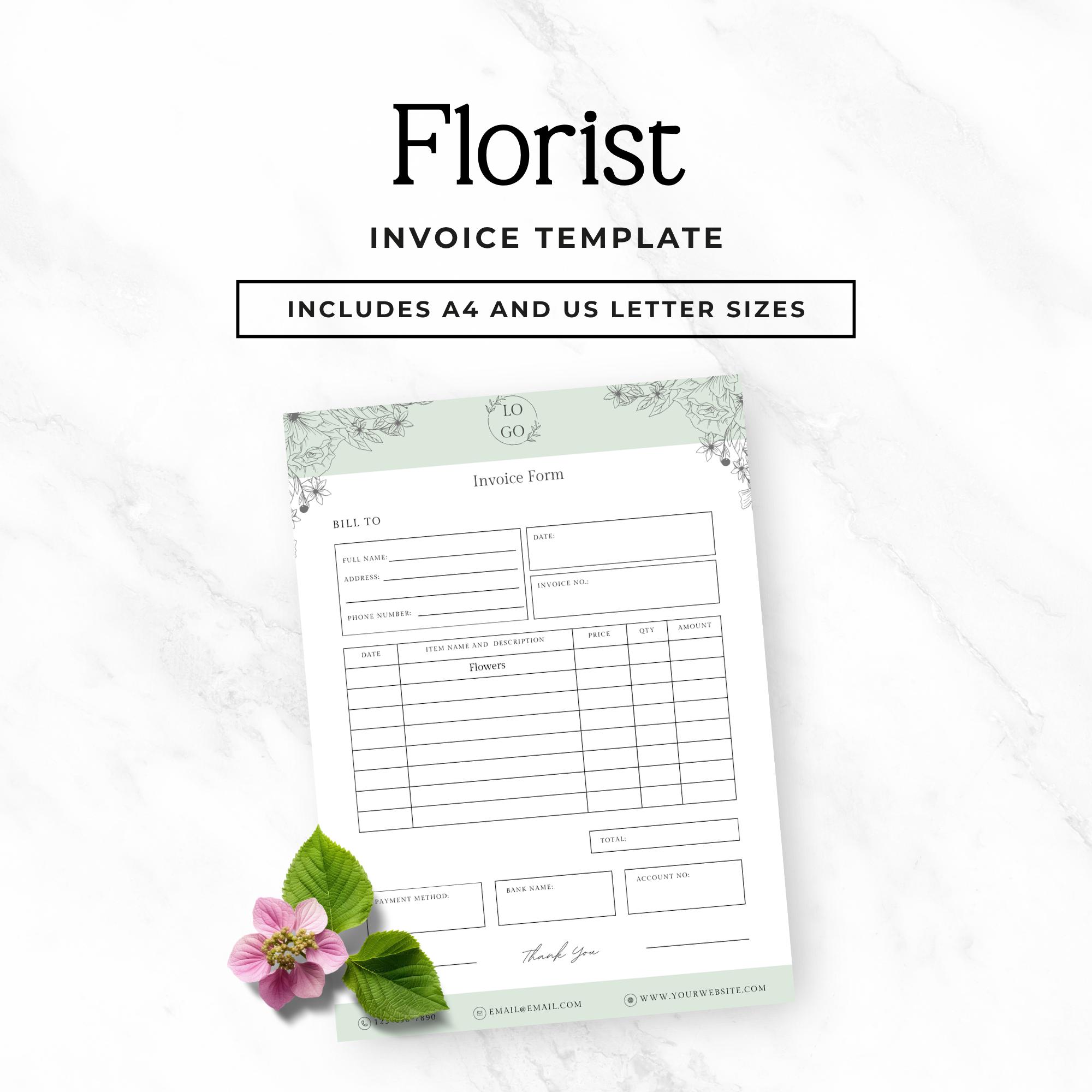 Modèle de facture de fleuriste éditable sur Canva, formulaire de commande de fleuriste de mariage, facture d'entreprise florale, modèle de facture de fleuriste P3