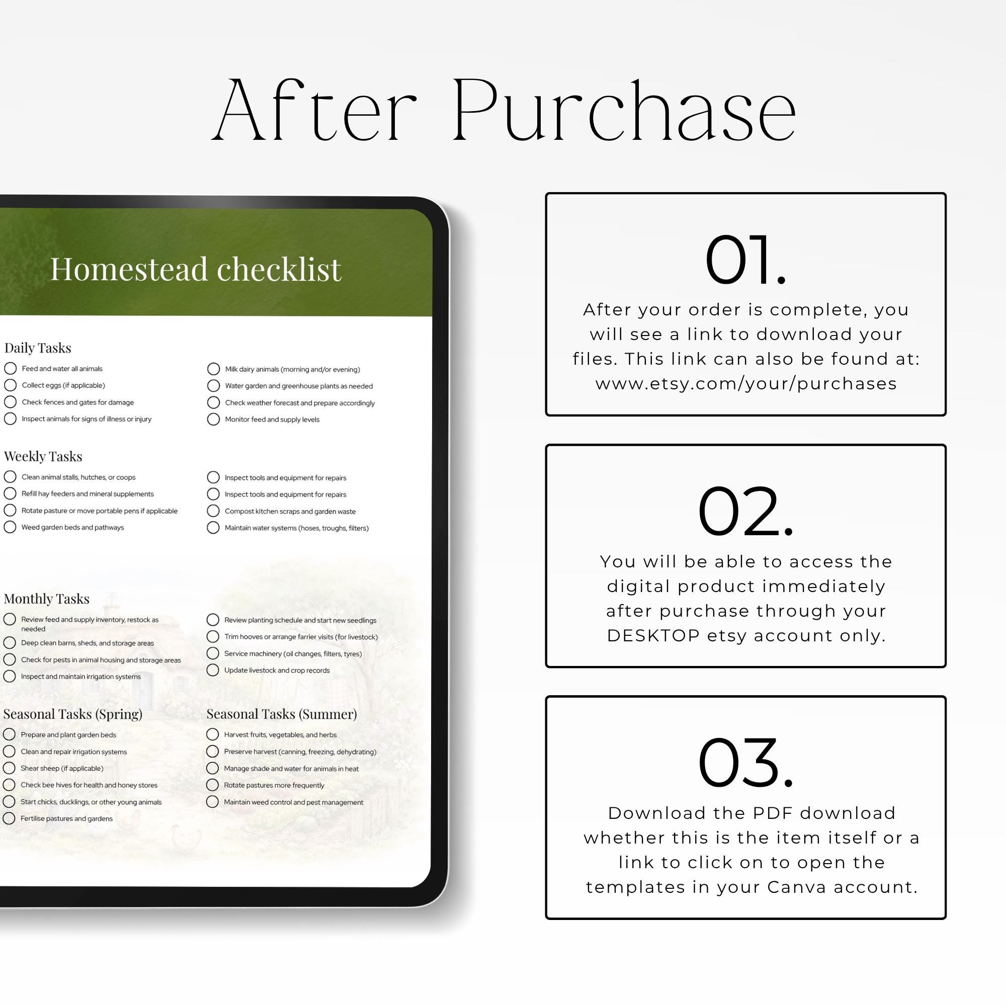 Homestead Checklist Printable, Daily Weekly Seasonal Farm Tasks ...