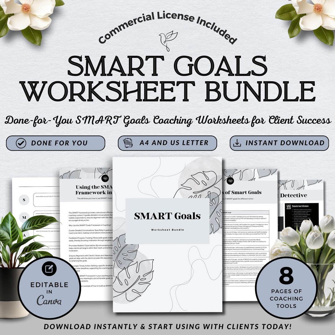 SMART Goals Coaching Worksheet Template for Canva, Printable Goal ...